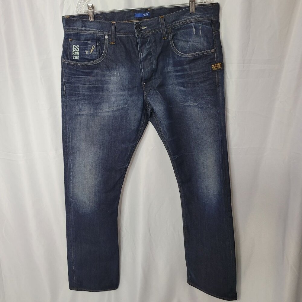 G-Star Raw Attacc 3301 Men's Straight Leg Dark Wash Denim Jeans Size 38X32 Italy